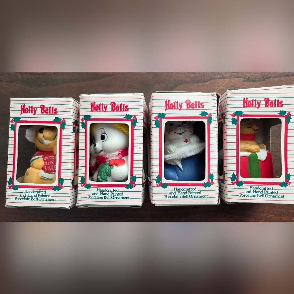 Holly Bells Porcelain Bell Ornaments Set Of 4 Ornaments
